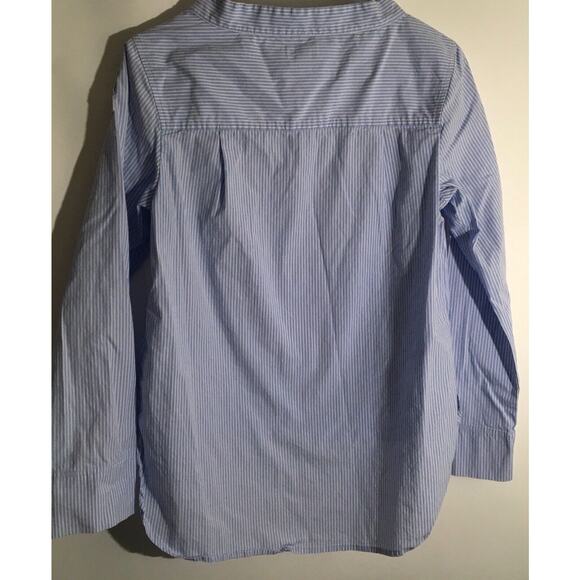 J. Crew Women’s Size 2 Blue & White Striped Funnel Neck Organic Cotton Blouse - Picture 6 of 7